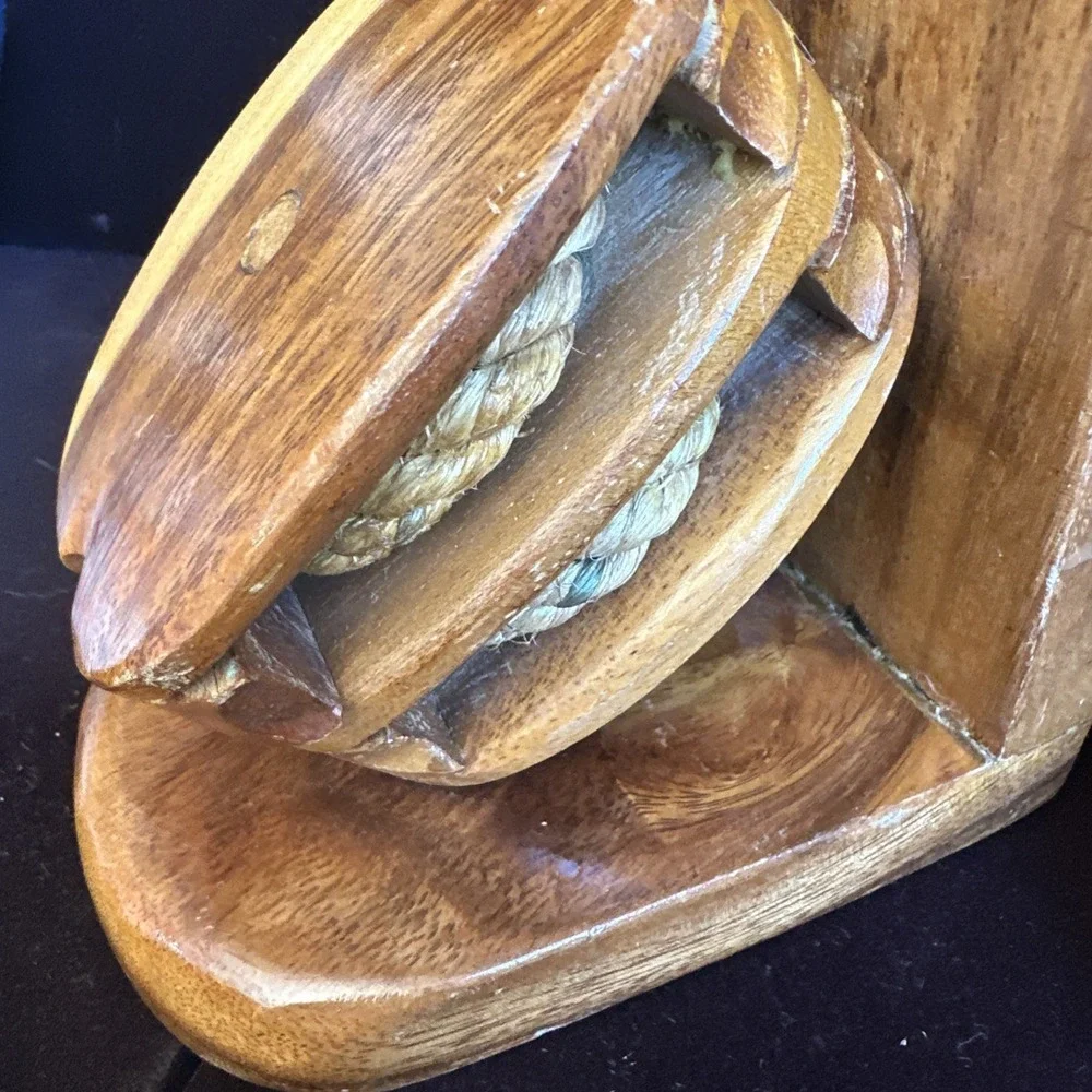 Vintage Book Ends Maritime Nautical Wood Pulley